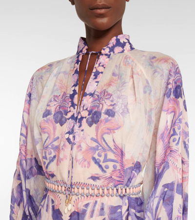 Shop Zimmermann Lyre Billow Printed Ramie Minidress In Purple Palm