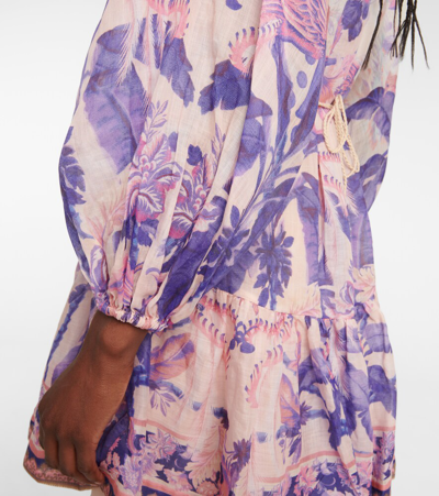 Shop Zimmermann Lyre Billow Printed Ramie Minidress In Purple Palm