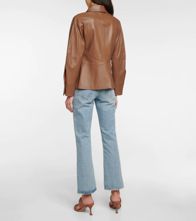 Shop Vince Leather Jacket In Hazelnut