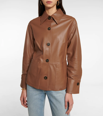 Shop Vince Leather Jacket In Hazelnut