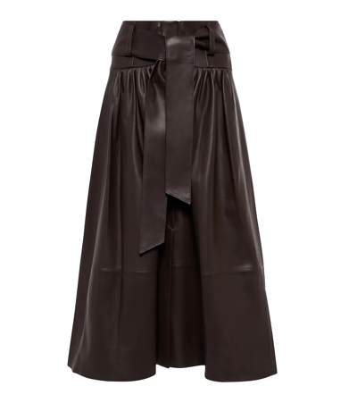 Shop Vince Belted Leather Midi Skirt In Black Truffle