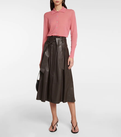 Shop Vince Belted Leather Midi Skirt In Black Truffle