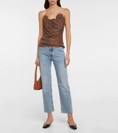 Shop Totême Silk Top In Saddle Brown