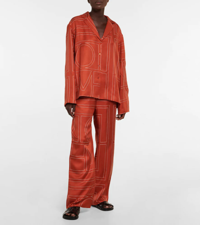 Shop Totême Logo Silk Twill Pajama Shirt In Bloody Mary