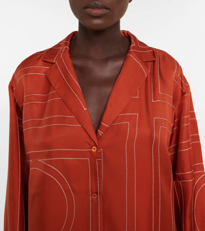 Shop Totême Logo Silk Twill Pajama Shirt In Bloody Mary