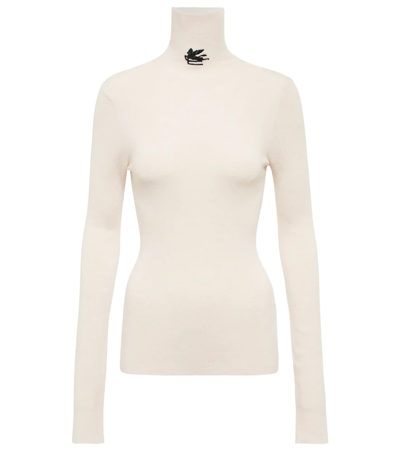 Shop Etro Pegaso Wool Turtleneck Sweater In Bianco