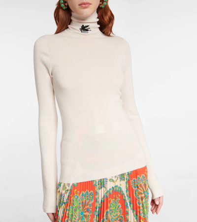 Shop Etro Pegaso Wool Turtleneck Sweater In Bianco