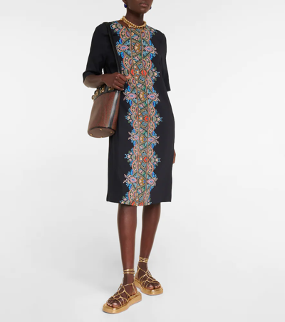 Etro Abstract-print Knee-length Dress In Nero