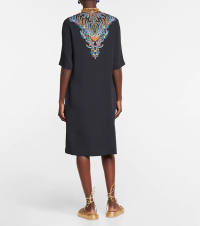 Etro Abstract-print Knee-length Dress In Nero