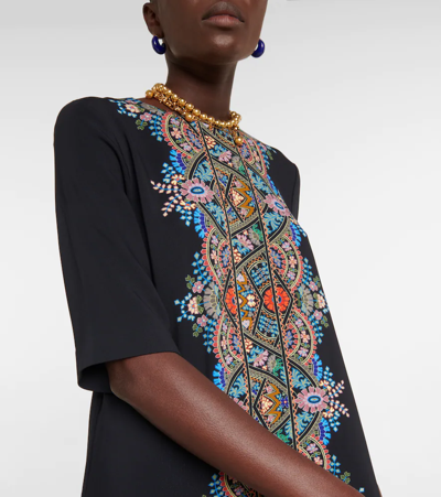 Etro Abstract-print Knee-length Dress In Nero