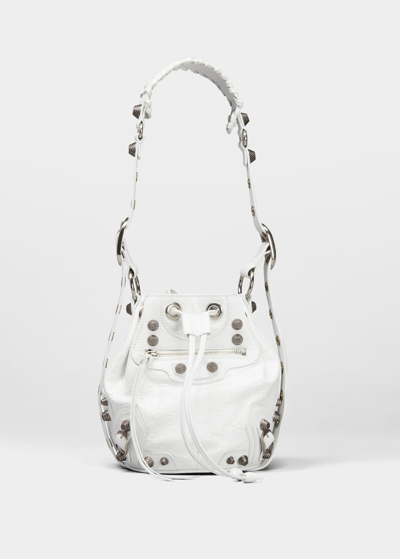 Shop Balenciaga Le Cagole Xs Lambskin Bucket Bag In 9104 Optic White