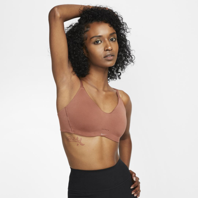 Shop Nike Women's Alate Minimalist Light-support Padded Sports Bra In Brown