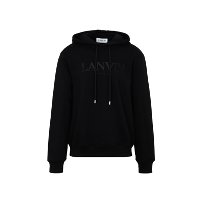 Shop Lanvin Cotton Embroidered Hoodie Sweatshirt In Black