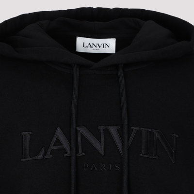 Shop Lanvin Cotton Embroidered Hoodie Sweatshirt In Black