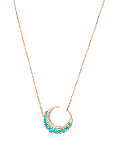 Jacquie Aiche 18k Yellow Gold Crescent Moon Small Turquoise Diamond Necklace In Gold
