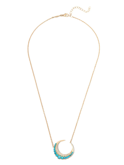 Jacquie Aiche 18k Yellow Gold Crescent Moon Small Turquoise Diamond Necklace In Gold