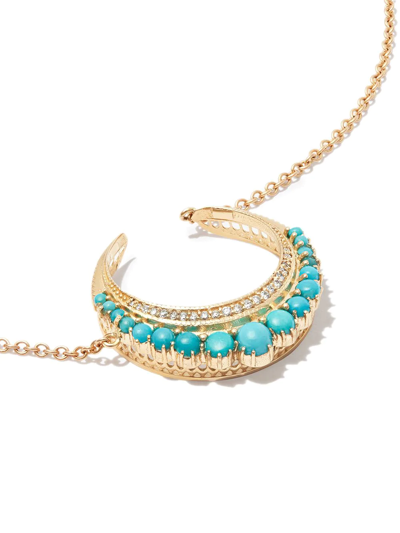 Jacquie Aiche 18k Yellow Gold Crescent Moon Small Turquoise Diamond Necklace In Gold