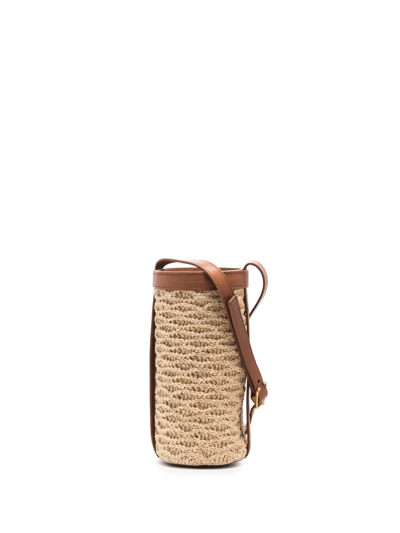 Shop Saint Laurent Raffia Crochet Mini Bag In Nude