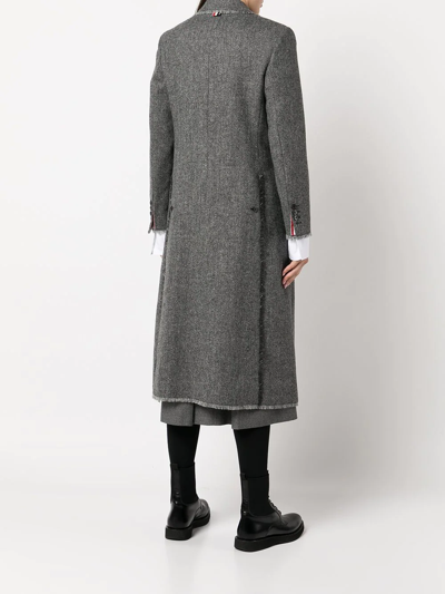 Shop Thom Browne Frayed Trim Single-breasted Coat In Grey