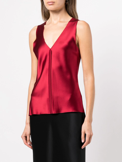 Shop Voz Silk Raw-edge Tank Top In Red