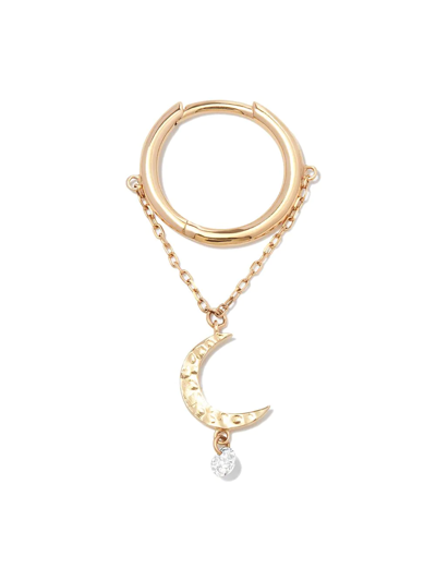 Shop Persée 18kt Yellow Gold Moon Diamond Hoop Earring