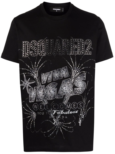 Dsquared2 Viva Vegas Black Embellished Cotton T-shirt | ModeSens