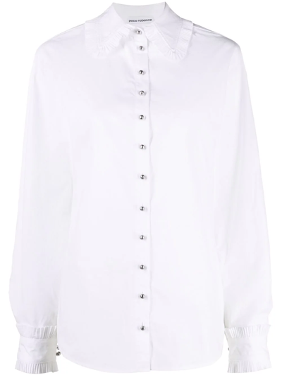 Shop Rabanne Pointed-collar Ruffled-trim Shirt In White