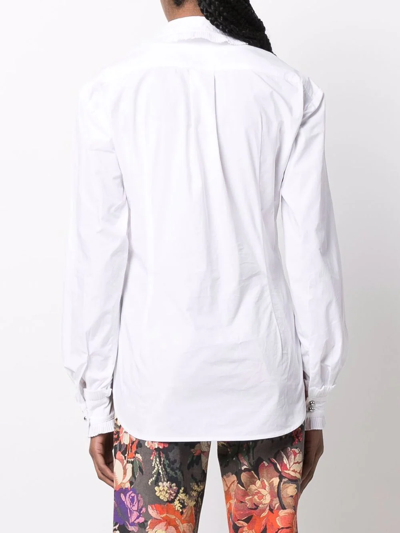 Shop Rabanne Pointed-collar Ruffled-trim Shirt In White