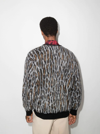 Shop Wacko Maria Leopard Pattern Cardigan In Grau