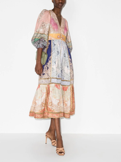 Shop Zimmermann Anneke Mix-print Midi Dress In Rosa
