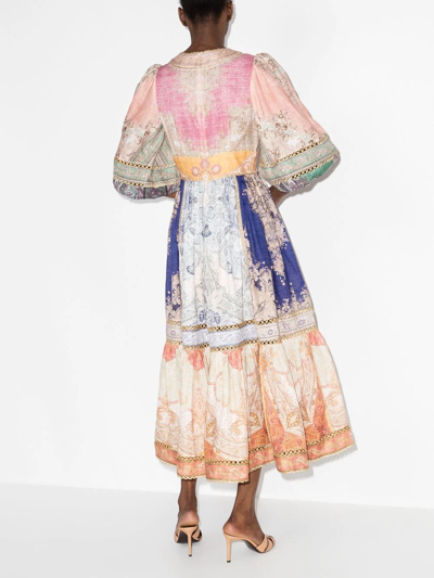 Shop Zimmermann Anneke Mix-print Midi Dress In Rosa