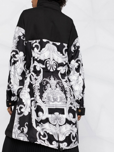 Shop Versace Silver Baroque Parka Coat In Schwarz