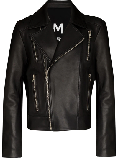 Shop Balmain Leather Biker Jacket In Schwarz
