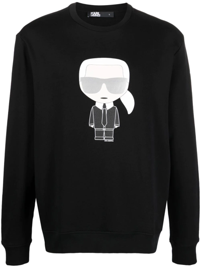 Shop Karl Lagerfeld Ikonik Karl Crew-neck Sweatshirt In Schwarz