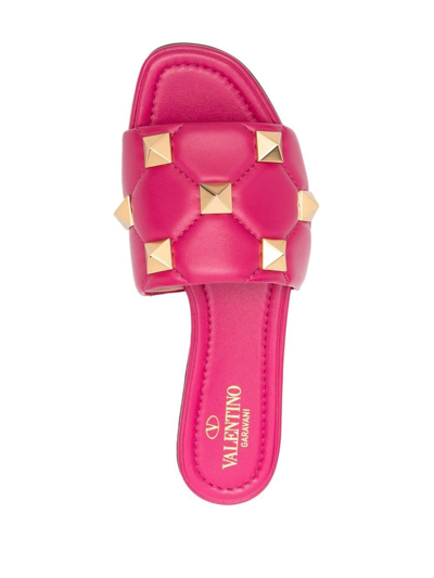 Shop Valentino Roman Stud Flat Sandals In Rosa