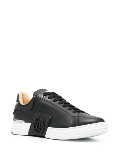 Philipp Plein Leather Sneakers With Distinctive Logo Detail In Schwarz