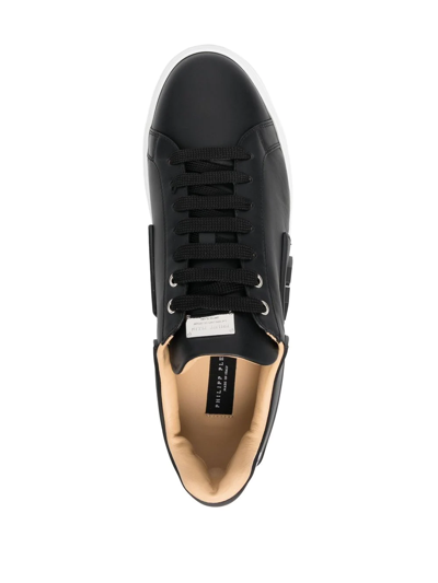 Philipp Plein Leather Sneakers With Distinctive Logo Detail In Schwarz