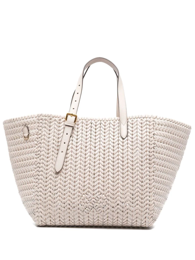 Shop Anya Hindmarch Woven Leather Tote Bag In Nude
