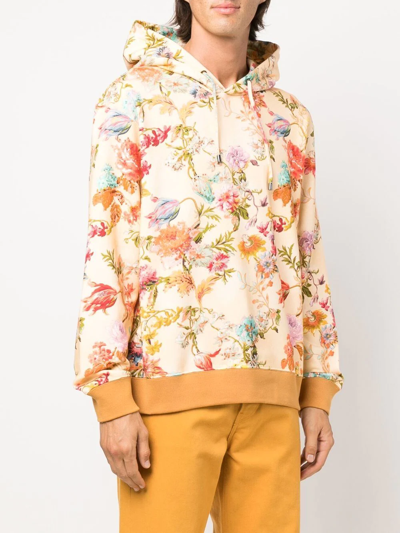 Shop Etro Floral-print Cotton Hoodie In Gelb