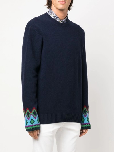 Shop Etro Intarsia-knit Virgin-wool Jumper In Blau