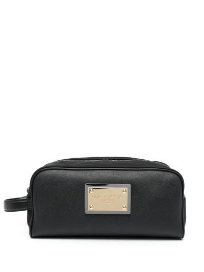 Shop Dolce & Gabbana Logo-tag Leather Toiletry Bag In Schwarz