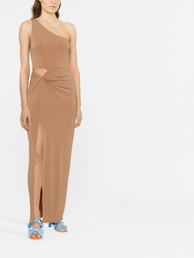 Shop Alice And Olivia One-shoulder Slit-detail Dress In Braun