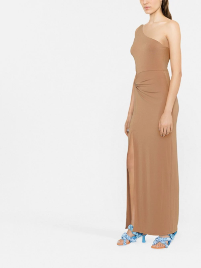 Shop Alice And Olivia One-shoulder Slit-detail Dress In Braun