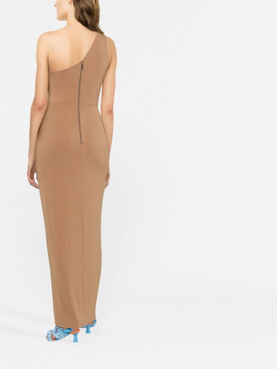 Alice And Olivia One-shoulder Slit-detail Dress In Braun
