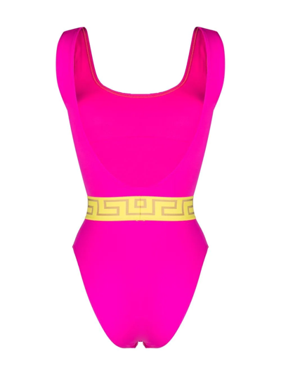 Shop Versace Greca One-piece Swimsuit In Rosa