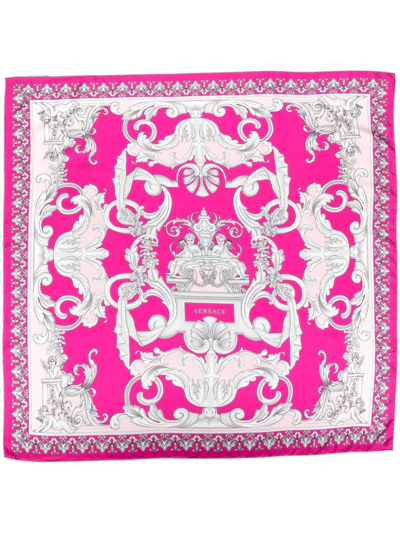 Shop Versace Baroque-print Silk Foulard In Rosa