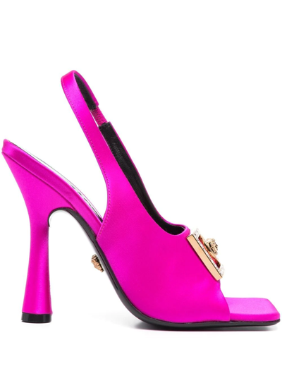 Shop Versace Medusa-plaque Slingback Sandals In Pink