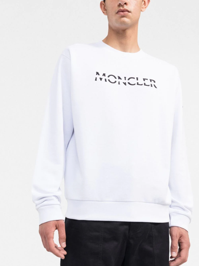 Shop Moncler Logo-embroidered Cotton Sweatshirt In Weiss