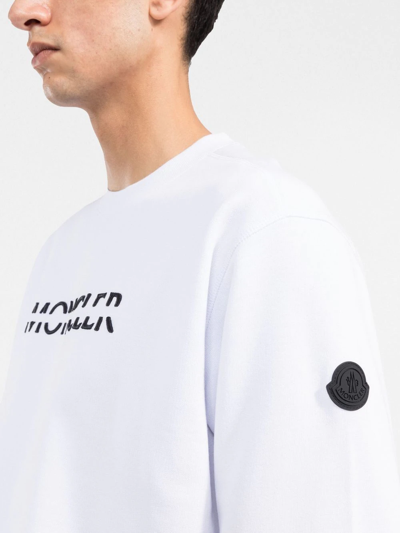Shop Moncler Logo-embroidered Cotton Sweatshirt In Weiss