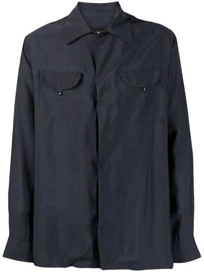 Shop Giorgio Armani Long-sleeve Button-up Shirt In Blau